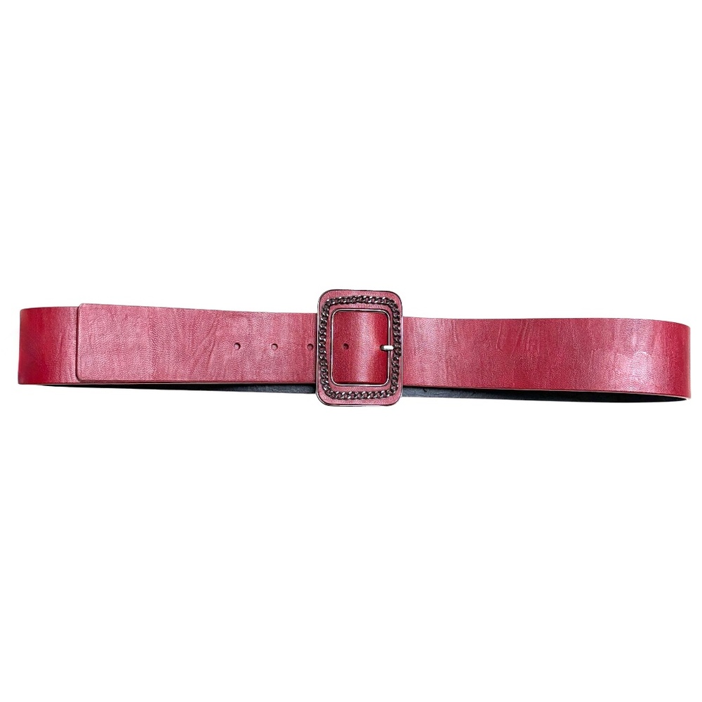 belt M/L UP to 42" red leather NINE WEST vintage chain accent square buckle